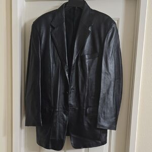jf j.ferrar Men's Black Leather Sport Coat Blazer